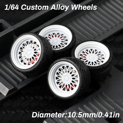 KicarMod 1/64 Functional Wheels, Alloy Hubs with Rubber Tires, Featuring Ball Bearings for Smooth Rotation